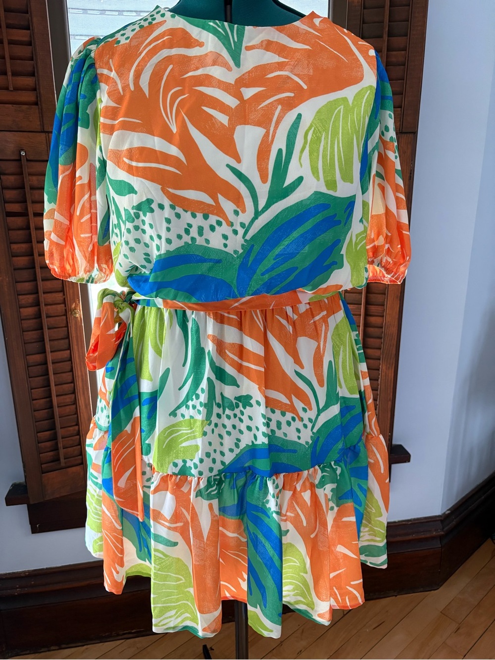 Flying Tomato Tropical Floral Dress in Blue, Orange & Greens